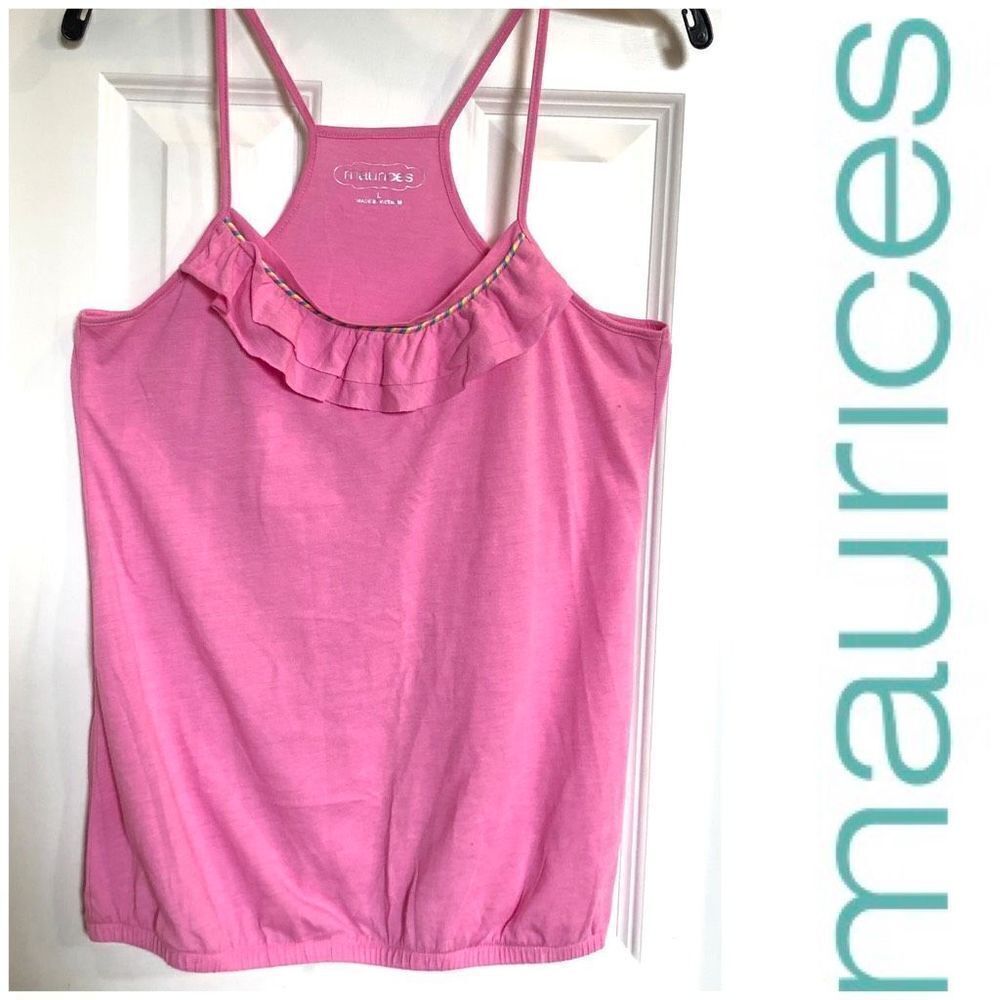 MAURICES - NWOT - L Sz L Double Flounce-Neck Blouson Tank w/Racer Back in Pink🩷